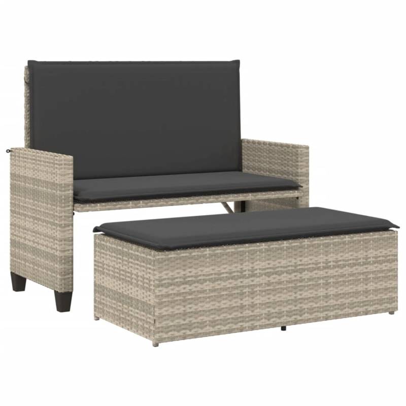 VidaXL Gartenbank mit Kissen und Hocker Hellgrau Poly Rattan von VIDAXL