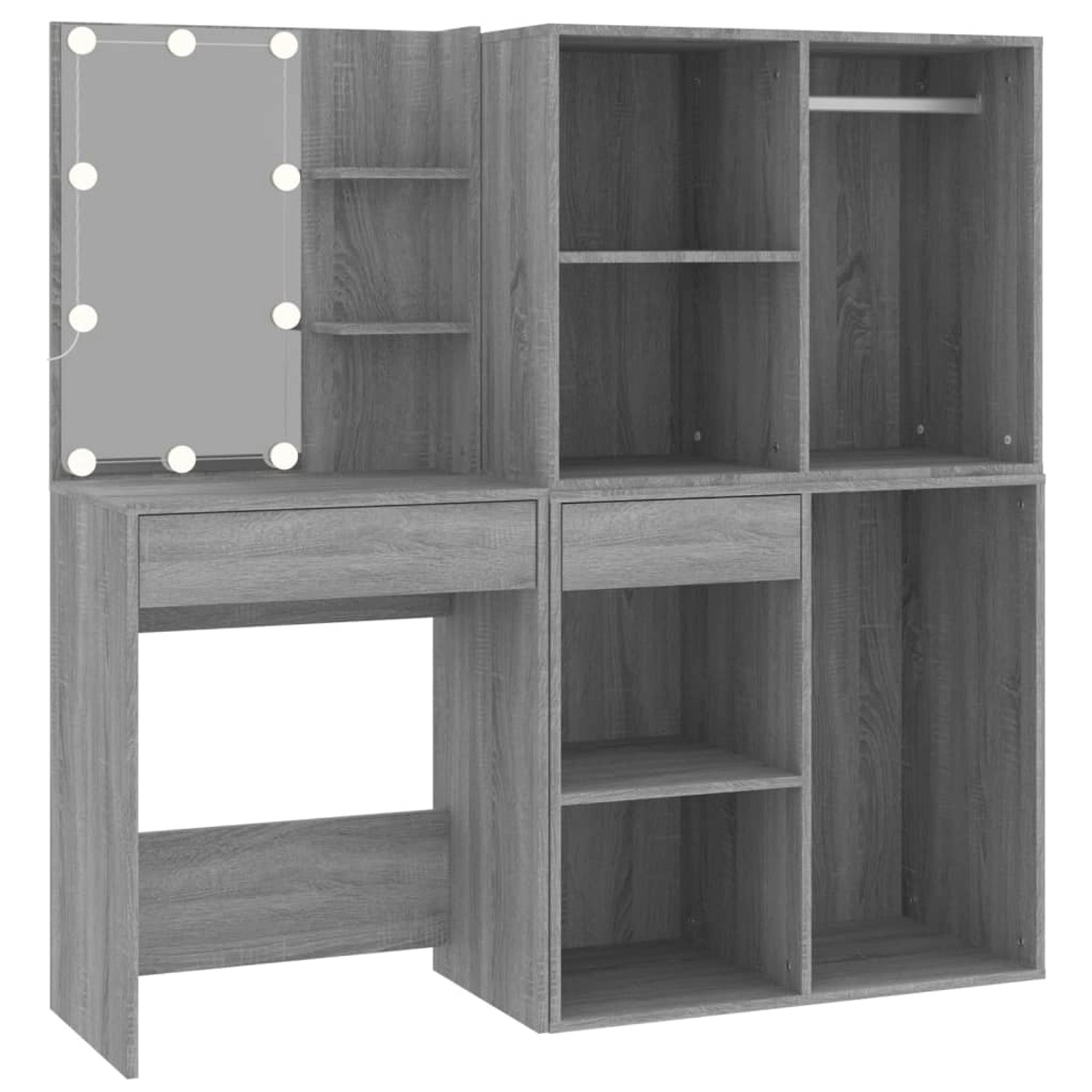 VidaXL LED-Schminktisch mit Schränken Grau Sonoma Holzwerkstoff VidaXL LED-Schminktisch mit Schränken Grau Sonoma Holzwerkstoff von VIDAXL