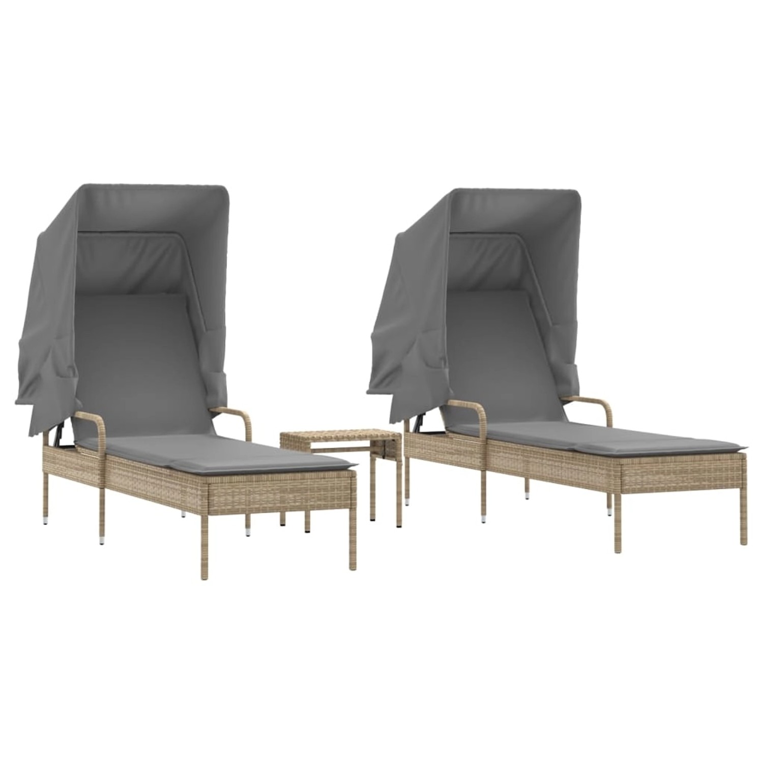 VidaXL Sonnenliegen 2 Stk. mit Dach und Tisch Beige Poly Rattan 62 x 200 x 130 cm VidaXL Sonnenliegen 2 Stk. mit Dach und Tisch Beige Poly Rattan 62 x 200 x 130 cm von VIDAXL