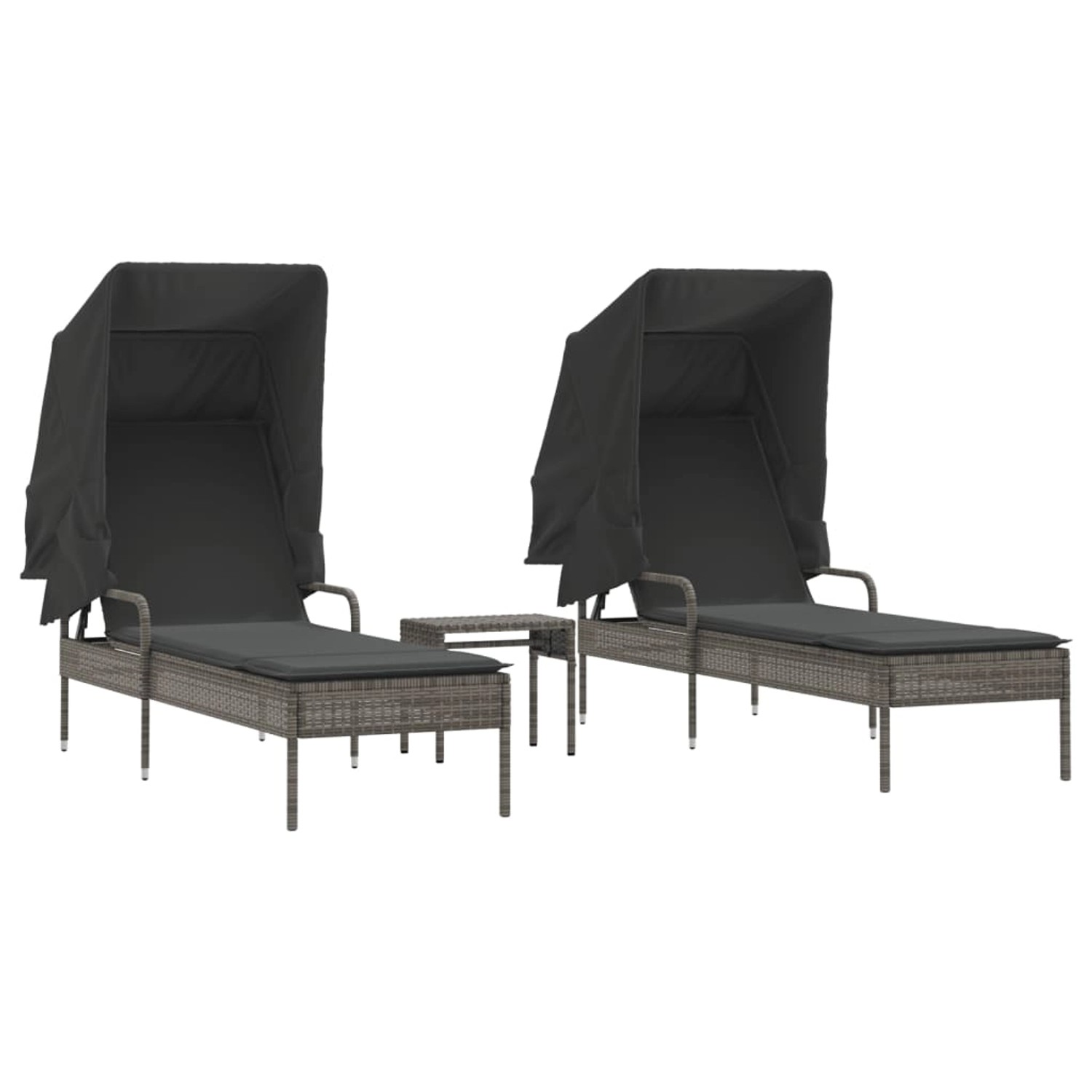 VidaXL Sonnenliegen 2 Stk. mit Dach und Tisch Grau Poly Rattan VidaXL Sonnenliegen 2 Stk. mit Dach und Tisch Grau Poly Rattan von VIDAXL