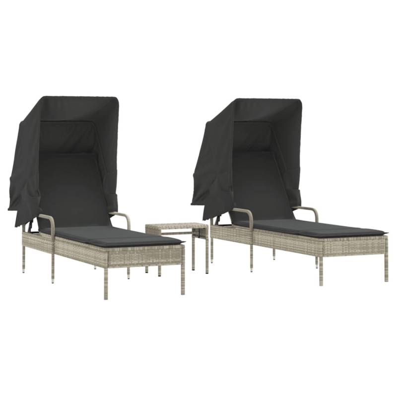 VidaXL Sonnenliegen 2 Stk. mit Dach und Tisch Hellgrau Poly Rattan von VIDAXL