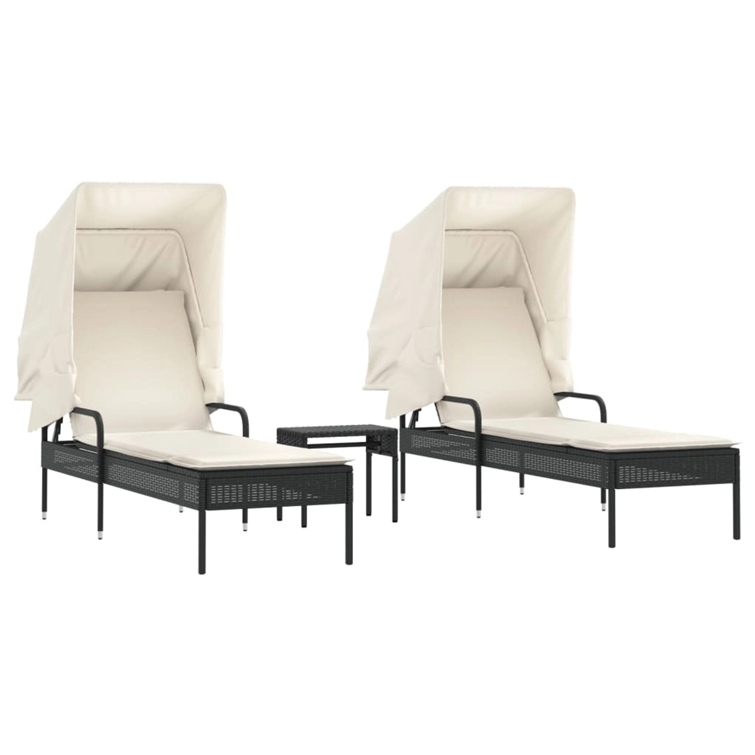 VidaXL Sonnenliegen 2 Stk. mit Dach und Tisch Schwarz Poly-Rattan VidaXL Sonnenliegen 2 Stk. mit Dach und Tisch Schwarz Poly-Rattan von VIDAXL