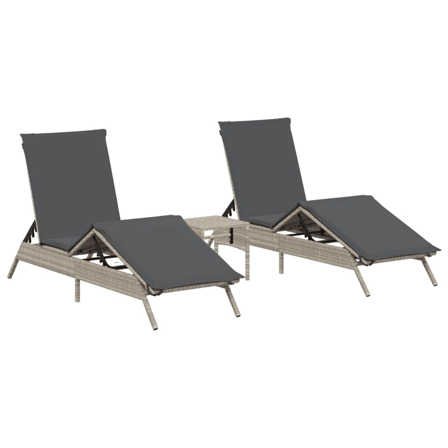 VidaXL Sonnenliegen 2 Stk. mit Tisch Hellgrau Poly Rattan VidaXL Sonnenliegen 2 Stk. mit Tisch Hellgrau Poly Rattan von VIDAXL