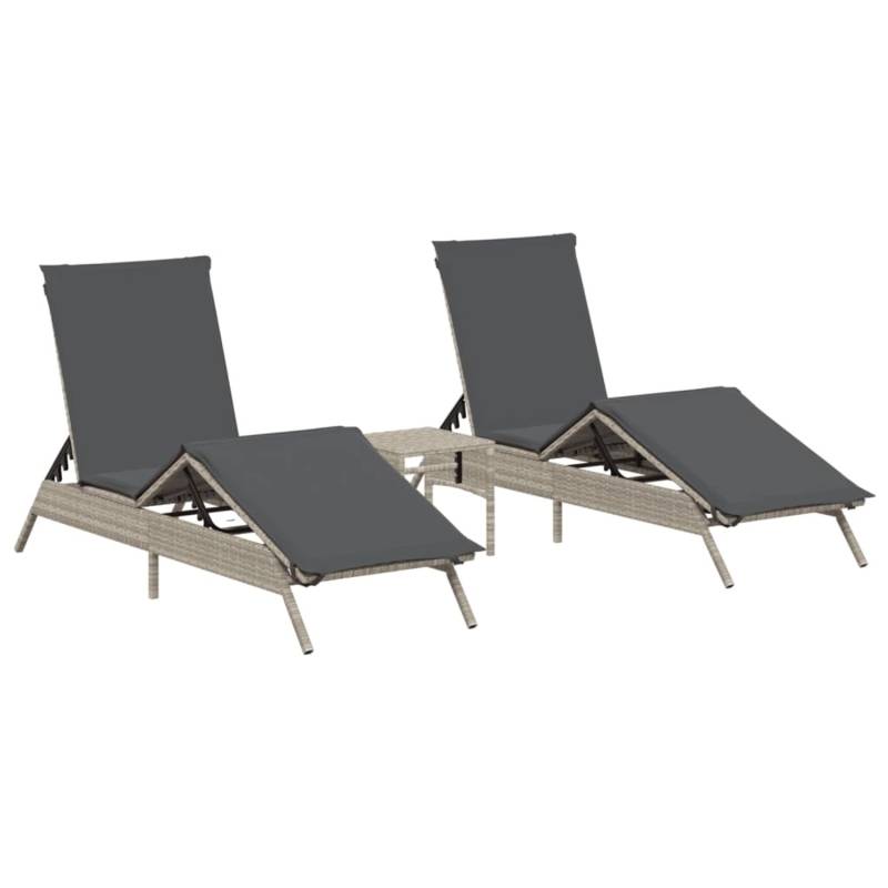 VidaXL Sonnenliegen 2 Stk. mit Tisch Hellgrau Poly Rattan von VIDAXL
