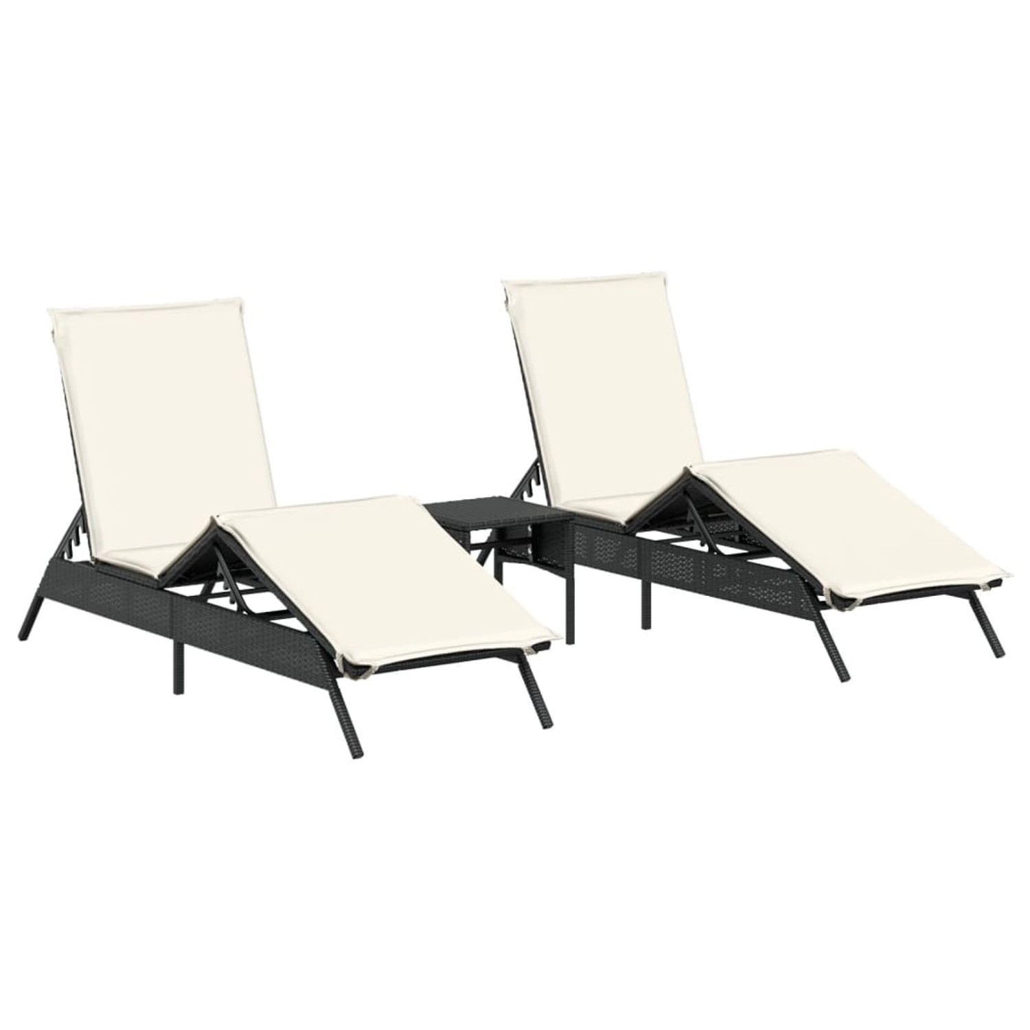 VidaXL Sonnenliegen 2 Stk. mit Tisch Schwarz Poly Rattan 170/200 x 59 x 26/50/64/75/85 cm VidaXL Sonnenliegen 2 Stk. mit Tisch Schwarz Poly Rattan 170/200 x 59 x 26/50/64/75/85 cm von VIDAXL