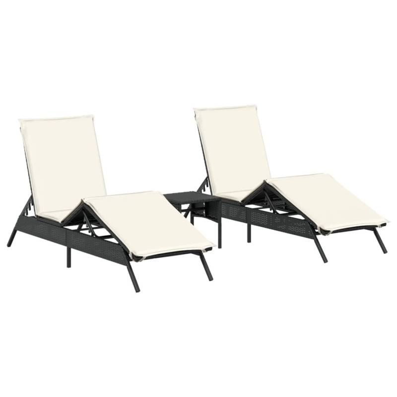 VidaXL Sonnenliegen 2 Stk. mit Tisch Schwarz Poly Rattan  170/200 x 59 x 26/50/64/75/85 cm von VIDAXL