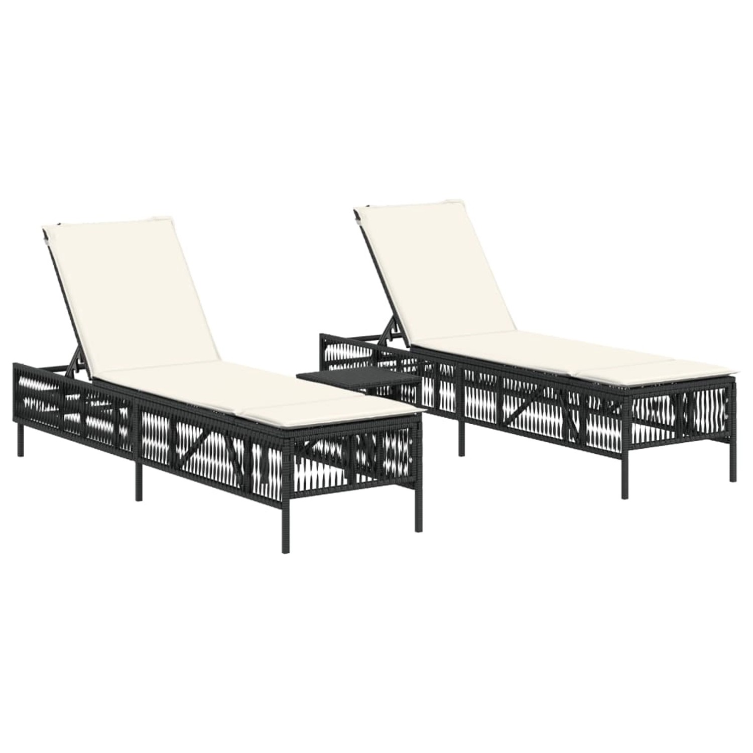 VidaXL Sonnenliegen 2 Stk. mit Tisch Schwarz Poly Rattan VidaXL Sonnenliegen 2 Stk. mit Tisch Schwarz Poly Rattan von VIDAXL