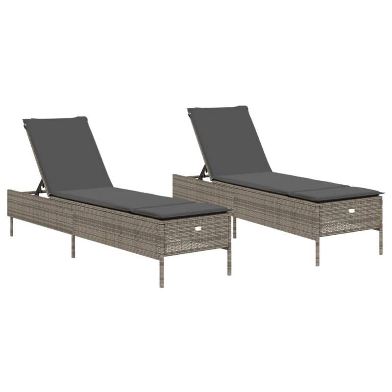 VidaXL Sonnenliegen mit Auflagen 2 Stk. Grau Poly Rattan 198 x 55 cm von VIDAXL