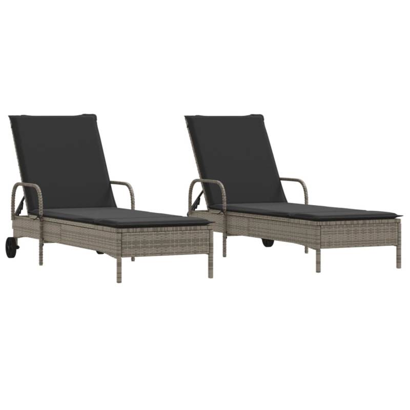 VidaXL Sonnenliegen mit Auflagen 2 Stk. Grau Poly Rattan 61 x 200 x 48 cm von VIDAXL