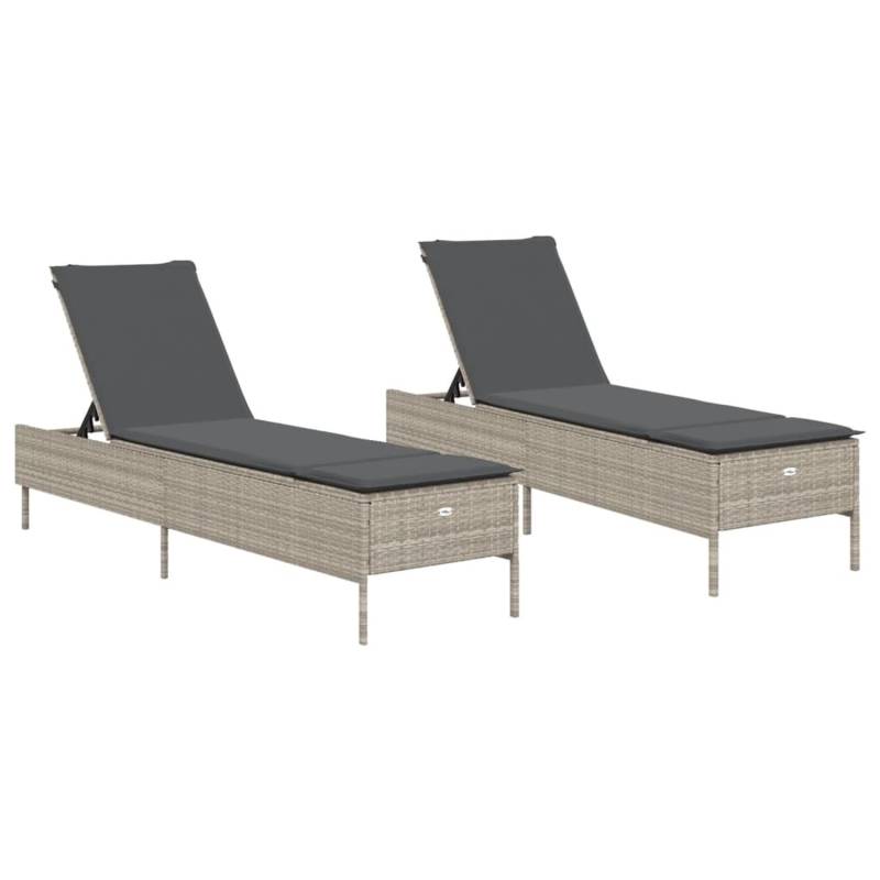 VidaXL Sonnenliegen mit Auflagen 2 Stk. Hellgrau Poly Rattan 198 x 55 cm von VIDAXL