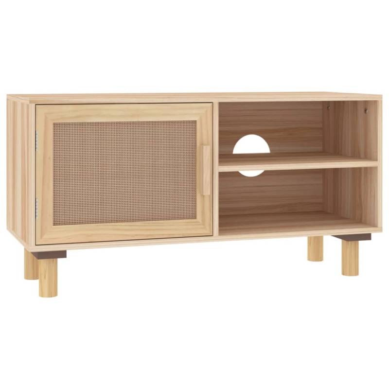 vidaXL TV-Schrank Braun 80x30x40 cm Massivholz Kiefür und Natur-Rattan von VIDAXL
