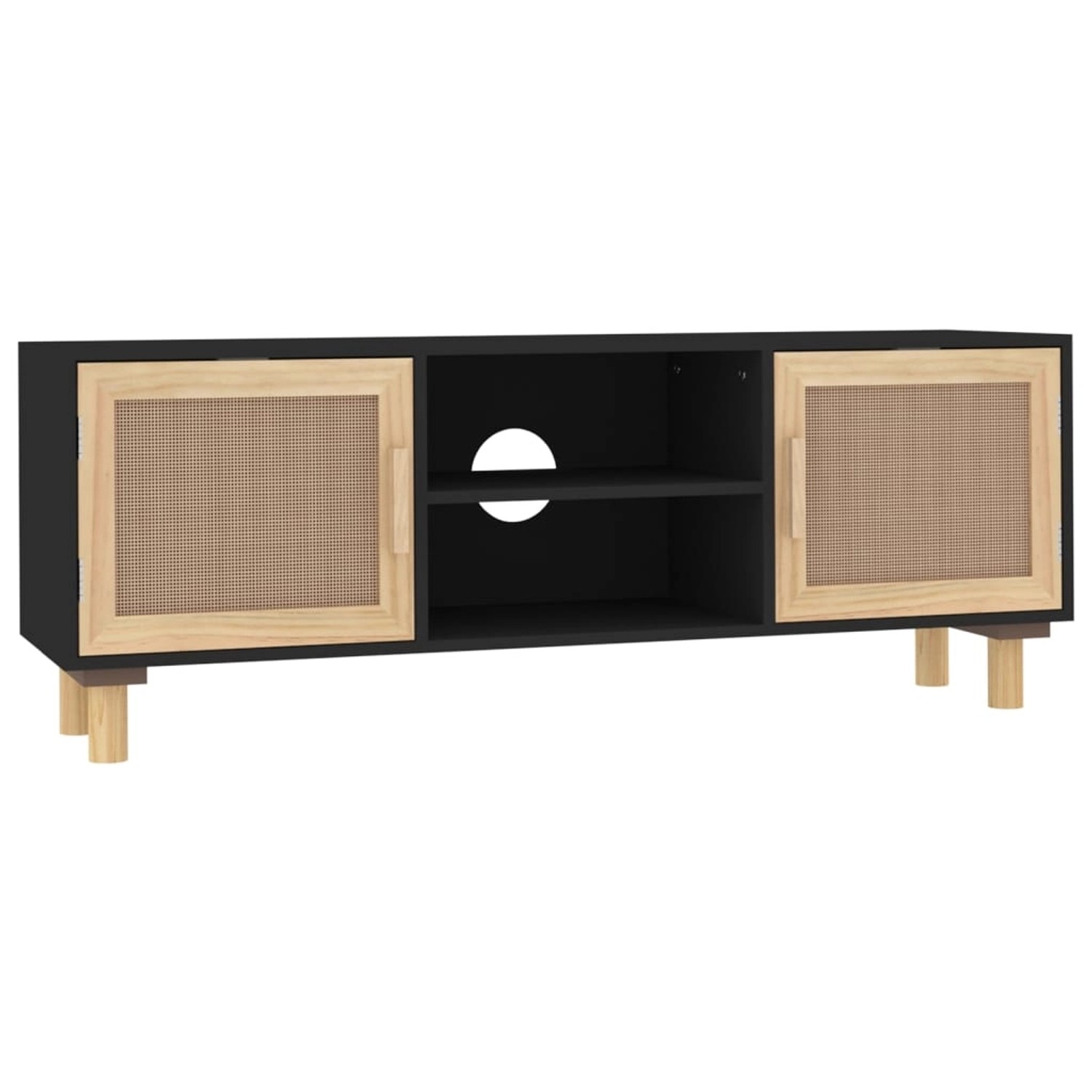 VidaXL TV-Schrank Schwarz 105x30x40 cm Massivholz Kiefür Natur-Rattan von VIDAXL