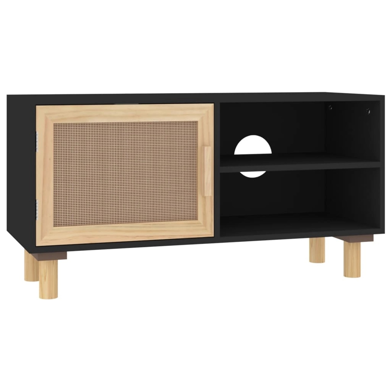 VidaXL TV-Schrank Schwarz 80x30x40 cm Massivholz Kiefür Natur-Rattan VidaXL TV-Schrank Schwarz 80x30x40 cm Massivholz Kiefür Natur-Rattan von VIDAXL