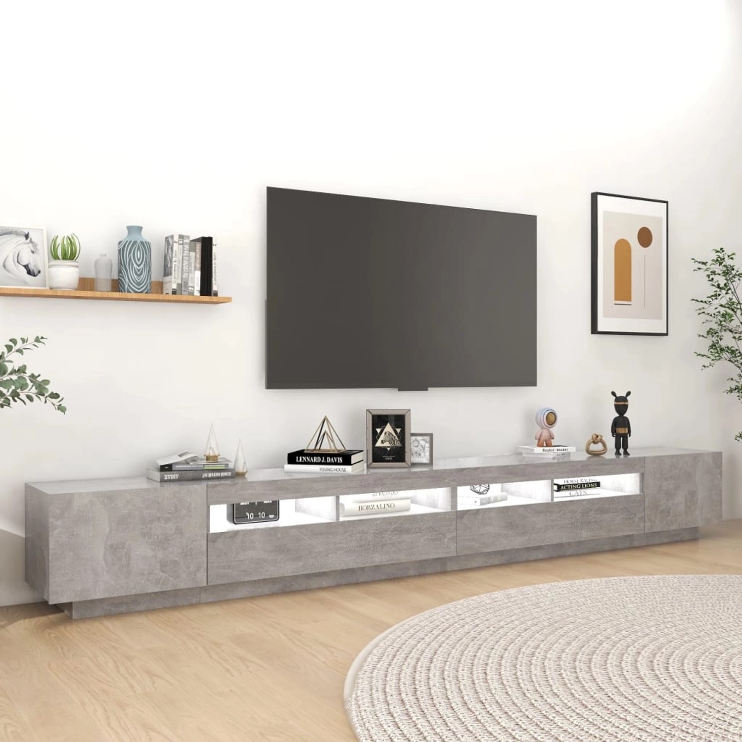 VidaXL TV-Schrank mit LED-Leuchten Betongrau 300x35x40 cm von VIDAXL