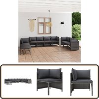 Vidaxl - 10-tlg. Garten-Lounge-Set mit Kissen Poly Rattan Grau - Loungemöbel - Gartenloungeset - Outdoor-Wohnlandschaft - Rattanmöbel - Gartenmöbel von VIDAXL
