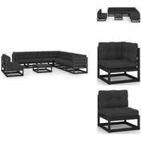 Vidaxl - 10-tlg. Garten-Lounge-Set mit Kissen Schwarz Massivholz Kiefer - Gartensofa - Lounge Set - Gartenmöbel - Rattan Möbel - Outdoor Furniture Vidaxl - 10-tlg. Garten-Lounge-Set mit Kissen Schwarz Massivholz Kiefer - Gartensofa - Lounge Set - Gartenmöbel - Rattan Möbel - Outdoor Furniture von VIDAXL