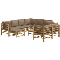Vidaxl - 10-tlg. Garten-Lounge-Set mit Kissen Taupe Bambus von VIDAXL