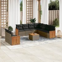 Vidaxl - 10-tlg. Garten-Sofagarnitur mit Kissen Grau Poly Rattan Vidaxl - 10-tlg. Garten-Sofagarnitur mit Kissen Grau Poly Rattan von VIDAXL