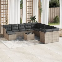 Vidaxl - 12-tlg. Garten-Sofagarnitur mit Kissen Grau Poly Rattan von VIDAXL