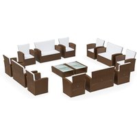 Bonnevie - 16-tlg. Garten-Lounge-Set,Gartenmöbel-Set mit Auflagen Poly Rattan Braun vidaXL von BONNEVIE