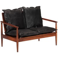 2-Sitzer-Sofa Schwarz Echtleder und Massivholz Akazie Vidaxl 133432 von VIDAXL