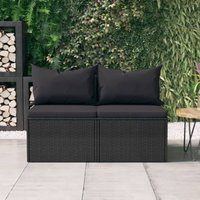 Garten-Mittelsofas mit Kissen 2 Stk. Schwarz Poly Rattan - Vidaxl von VIDAXL