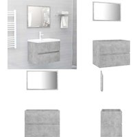 Vidaxl - 2-tlg. Badmöbel-Set Betongrau Holzwerkstoff - Badmöbel Set - Badezimmermöbel - Spiegelschrank - Unterschrank - Betongrau - Home & Living von VIDAXL