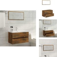 Vidaxl - 2-tlg. Badmöbel-Set Räuchereiche Holzwerkstoff - Badmöbel Set - Holzwerkstoff - Waschbeckenunterschrank - Spiegelschrank - Badezimmermöbel von VIDAXL