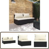2-tlg. Garten-Lounge-Set mit Kissen Poly Rattan Schwarz - Gartensofa - Lounge Set - Outdoor Möbel - Rattan Gartenmöbel - Balkonmöbel von VIDAXL
