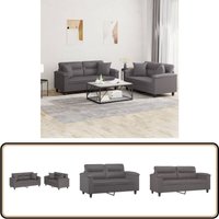 Vidaxl - 2-tlg. Sofagarnitur mit Kissen Grau Kunstleder - Couch - Sofa - Wohnlandschaft - Ledercouch - Graue Couch von VIDAXL