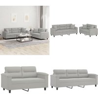 Vidaxl - 2-tlg. Sofagarnitur mit Kissen Hellgrau Mikrofasergewebe - Mikrofasercouch - Couchgarnitur - Wohnzimmersofa - Grau Sofa - Gemütliches Sofa von VIDAXL