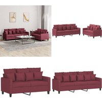 Vidaxl - 2-tlg. Sofagarnitur mit Kissen Weinrot Stoff - Weinfarbener Couchtisch - Couchgarnitur - Wohnzimmersofa - Gemütliches Sofa - Ledercouch von VIDAXL
