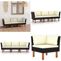 Vidaxl - 3-Sitzer-Gartensofa mit Kissen Schwarz Poly Rattan - Outdoor Möbel - Gartenmöbel Set - Lounge Sofa - Esszimmergarnitur - Balkonmöbel - Home von VIDAXL