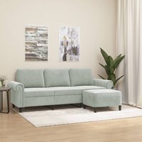 3-Sitzer-Sofa mit Hocker Hellgrau 180 cm Samt - Vidaxl von VIDAXL