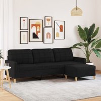 Vidaxl - 3-Sitzer-Sofa mit Hocker Schwarz 210 cm Stoff von VIDAXL