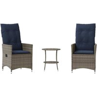 3-teiliges Bistro-Set mit Kissen Grau Poly Rattan Vidaxl 354461 von VIDAXL