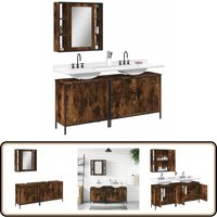 Vidaxl - 3-tlg. Badmöbel-Set Räuchereiche Holzwerkstoff - Badezimmermöbel - Badschrank - Spiegelkommode - Rauchfarbenes Badmöbel - Holzmöbel von VIDAXL