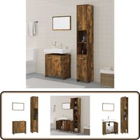 Vidaxl - 3-tlg. Badmöbel-Set Räuchereiche Holzwerkstoff - Badmöbel Set - Holzwerkstoff - Badezimmermöbel - Spiegelschrank - Waschtischunterschrank von VIDAXL