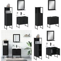 Vidaxl - 3-tlg. Badmöbel-Set Schwarz Holzwerkstoff - Badezimmermöbel - Badschränke - Waschtischunterschrank - Spiegelschrank - Schwarzes Badmöbel von VIDAXL