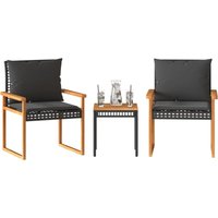 Vidaxl - 3-tlg. Bistro-Set mit Kissen Schwarz Poly Rattan Akazienholz Vidaxl - 3-tlg. Bistro-Set mit Kissen Schwarz Poly Rattan Akazienholz von VIDAXL