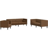3-tlg. Chesterfield-Sofa-Set Braun Kunstleder Wildleder-Optik Vidaxl von VIDAXL