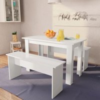 3-tlg. Essgruppe Tisch und Bänke Holzwerkstoff Weiß - Vidaxl von VIDAXL