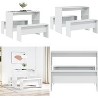 Vidaxl - 3-tlg. Esstisch und Bank Set Hochglanz-Weiß Holzwerkstoff von VIDAXL