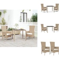 Vidaxl - 3-tlg. Garten-Essgruppe mit Kissen Beige Poly Rattan - Garten Möbel - Essgruppe - Outdoor Möbel - Rattan Gartenmöbel - Gartenset von VIDAXL