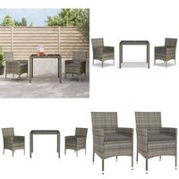 3-tlg. Garten-Essgruppe mit Kissen Grau Poly Rattan - Gartensessel - Gartentisch - Outdoor Möbel - Gartenmöbelset - Polyrattan Gartenmöbel - Home & von VIDAXL