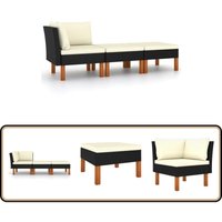 Vidaxl - 3-tlg. Garten-Lounge-Set Poly Rattan und Eukalyptus Massivholz - Gartenmöbel - Lounge-Set - Rattan Gartenmöbel - Outdoor Sofa von VIDAXL