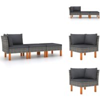 3-tlg. Garten-Lounge-Set Poly Rattan und Eukalyptus Massivholz - Gartenmöbeln - Lounge-Set - Rattan Gartenmöbel - Outdoor Sofa - Gartenecke von VIDAXL