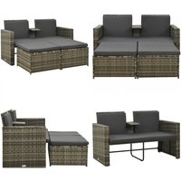 3-tlg. Garten-Lounge-Set mit Auflagen Poly Rattan Grau - Gartensofa - Lounge-Set - Gartenmöbeln - Outdoor-Möbel - Rattan-Möbel - Home & Living von VIDAXL