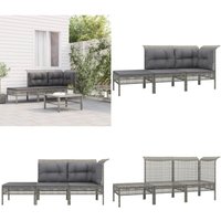 3-tlg. Garten-Lounge-Set mit Kissen Grau Poly Rattan - Gartenmöbel - Loungesessel - Gartenloungeset - Outdoor Möbel - Rattan Möbel - Home & Living von VIDAXL