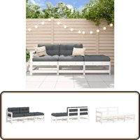 3-tlg. Garten-Lounge-Set mit Kissen Weiß Massivholz - Gartenmöbel - Loungemöbel - Gartenlounge - Rattan Möbel - Holz Gartenmöbel von VIDAXL